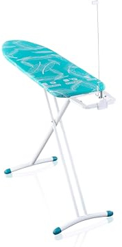 Leifheit Bügelbrett Air Board M Solid, Bügeltisch mit Fläche 120 x 38 cm | Ultraleichte Spezialkunststoff-Bügelfläche, 100 cm höhenverstellbar, mit Bügeleisenablage, für Dampfbügeleisen, weiß/türkis