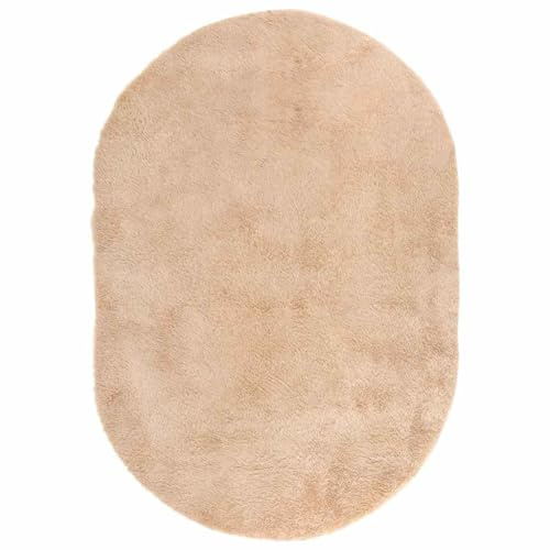 Tmriohed Shaggy Hochflor Teppich NAVARRA Beige 300x200 cm Oval Polyester robust & flauschig für Wohnzimmer Schlafzimmer Balkon und Esszimmer