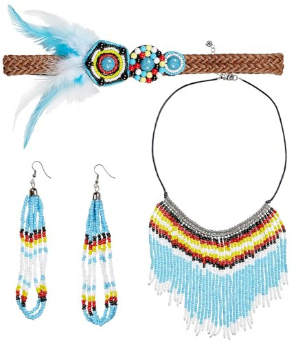 W WIDMANN MILANO Party Fashion 95720 - Indianerin Schmuck Set 3-teilig, Haarband, Ohrring und Kette, Mottoparty, Karneval