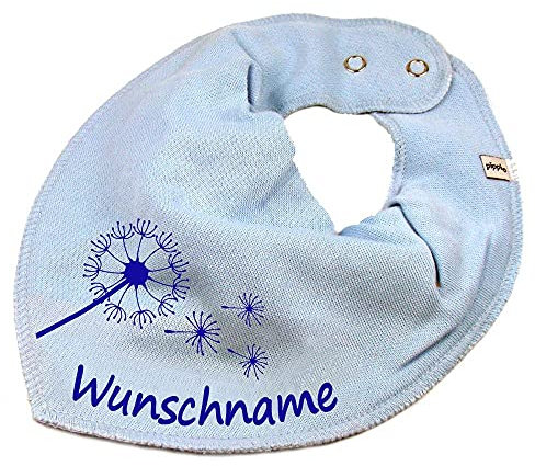 HALSTUCH mit Namen oder Text personalisiert für Baby oder Kind aus Baumwolle in Einheitsgröße Pusteblume hellblau