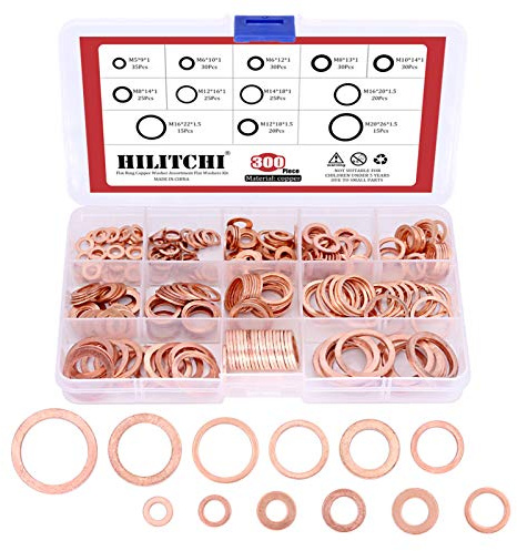 Top Quality rame rondella, Hilitchi 300-pcs piatto anello rame rondelle assortimento kit – 12 dimensioni