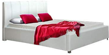 mb-moebel Polsterbett 160 x 200 cm Doppelbett Kunstleder Bett Bettgestell mit Lattenrost mit/ohne Bettkästen Weiß Porto (160 x 200 cm, Ohne Bettkasten)