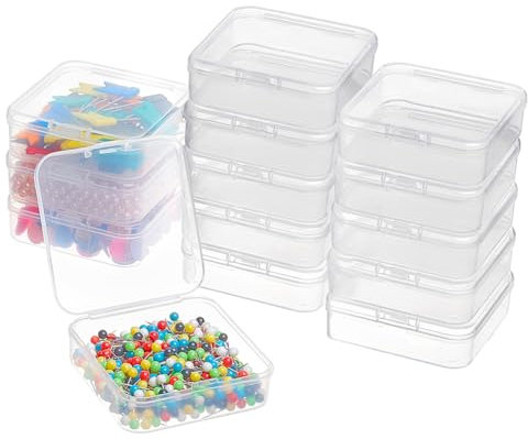 BENECREAT 18 Pack Square Mini Aufbewahrungsbehälter aus transparentem Kunststoffperle Box mit Deckel für Artikel, Pillen, Kräuter, kleine Perlen, Schmuckzubehör und andere kleine Artikel