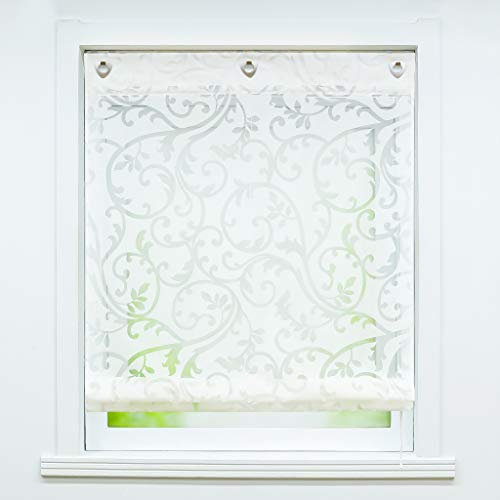 Joyswahl Voile Ösenrollo Transparenter Raffrollo Ausbrenner Raffgardinen »Jessica« Schals Fenster Gardine mit Hakenaufhängung, Raffrollo ohne Bohren BxH 120x140cm Weiß 1 Stück