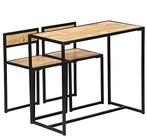 vidaXL Mangoholz Massiv Essgruppe 3-TLG. Tischgruppe Esstischset Sitzgruppe Esszimmergarnitur Esszimmertisch Tisch Küchentisch Esstisch mit 2 Stühlen