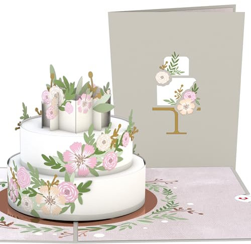 Lovepop® 3D Pop-Up Karte Hochzeit Hochzeitskarte mit blumiger Hochzeitstorte für Brautpaar wedding cake card | inkl. Umschlag & Versteckfach für Geld & Gutscheine
