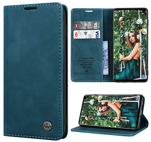 RuiPower Schutzhülle für Samsung Galaxy S10 4G, Leder, Premium-PU-Schutzhülle, Brieftasche [Magnet] [Kartenfach] [Standfunktion] Schutzhülle für Samsung S10, Blau/Grün