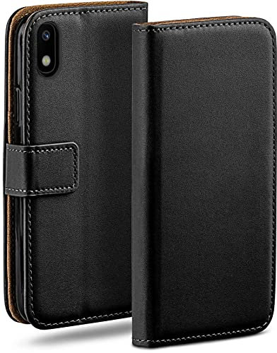moex Book Case für Samsung Galaxy A10 Handyhülle mit Kartenfach, Hülle klappbar 360 Grad Schutzhülle, Klapphülle Flip Case Cover, PU Leder Handytasche Lederhülle, Schwarz