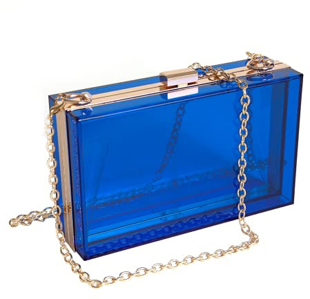 WJCD Durchsichtige Geldbörse für Damen, Acryl, transparente Clutch, Handtasche, Schultertasche, Handtasche mit abnehmbarer Kette, Königsblau, Small