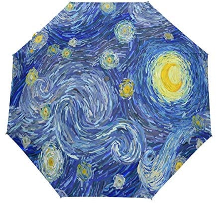 RXYY Abstrakt Van Gogh Sternenhimmel Himmel Falten Auto Öffnen Schließen Regenschirm für Frauen Männer Jungs Mädchen Winddicht Kompakt Reise Leicht Regen Regenschirm