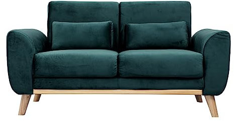 Miliboo Skandinavisches 2-Sitzer-Sofa in Petrol Samt EKTOR