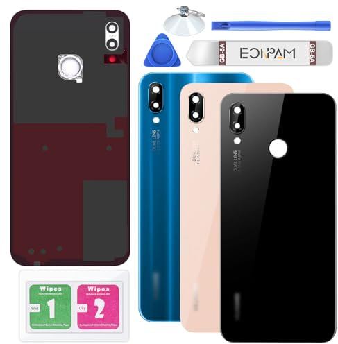 Eonpam Vitre Arrière pour Huawei P20 Lite Origine Couvercle Batterie Remplacement avec Lentille de Caméra + Kit Réparation (Noir)