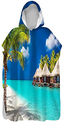 Hearda Landschaft Drucken Mikrofaser Nylon Strandtüch, Schnelltrocknender Wasseraufnahme Bademantel, Einfachen Wechsel Sport Surfing Poncho, Badetuch für Strand Schwimmen (Strand,60 * 110cm)