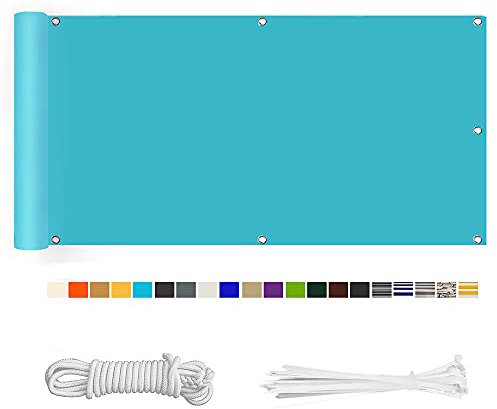 HERILIOS Balkon Sichtschutz, Balkonabdeckung 220 g/m² Innen Balkonverkleidung UV-Schutz (210Größen&21Farben) Ohne Bohren mit Ösen Kabelbinder und Kordel für Balkongeländer Terrasse, 70X100CM See Blau