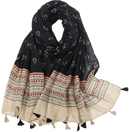 MAIRY Tücher Damen Schal Weich XXL Umschlagtuch Leichter Stole mit Blumendruck Lange Quaste Schals für Frühling Herbst Winter Sommer Blumenschal M0134