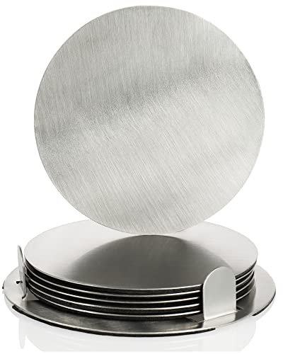 com-four® 7-teiliges Untersetzer-Set mit Halterung - Edelstahl Untersetzer für Getränke - runde Stahluntersetzer - silberfarben (007-teilig - silberfarben)