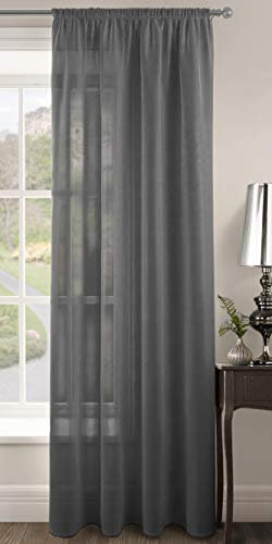 Plain Voile Woven Slot Top Premium Sheer Voile Panel - Internal Door Curtains, Patio Door Curtains, Privacy Window Voiles (Charcoal, 59 Width x 90 Drop)