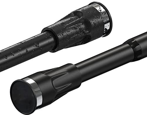 Tringle de Rideau de Douche Télescopique en Fer, 141-187 cm Barre Télescopique Extensible à Ressort Sans Perçage - avec Ventouse Fixe - pour Douche et Baignoire/Noir Mat