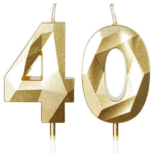 Yiran Geburtstagskerzen Zahlen 40 - 5cm Gold, Kerzen für Geburtstag, Torten- und Kuchendeko, Geburtstagsdeko