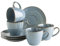 MÄSER Serie Nottingham, Vintage Kaffeetassen Set für 4 Personen, Untertassen mit unregelmäßigen Rundungen im Retro Look, Steinzeug, Blau-Grau