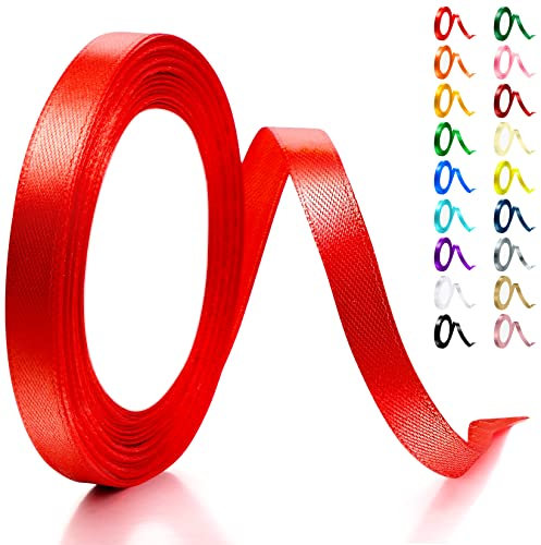 Artcut Geschenkband, 10MM × 22M Red Band, Satinband, Schleifenband, Seidenband, Rotes Band, Bänder Zum Basteln, Stoffband, Geschenkband Rot für Kuchen, Hochzeit, Valentinstagsgeschenk, Blumen