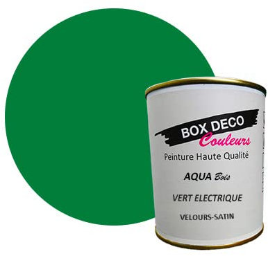 BOX DECO COULEURS Peinture bois intérieur extérieur à base d'acrylique aspect velours-satin Aqua Bois - 750ml, Vert Electrique
