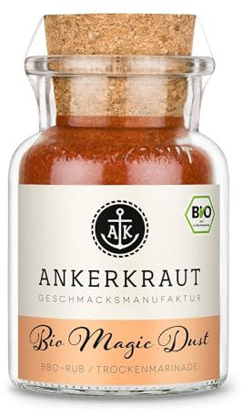 Ankerkraut Bio Magic Dust Gewürz, BBQ-Rub Marinade für Fleisch, Gewürzmischung in Bio-Qualität, perfekt für diverse Fleisch- und Gemüsesorten, 115 g im Korkenglas