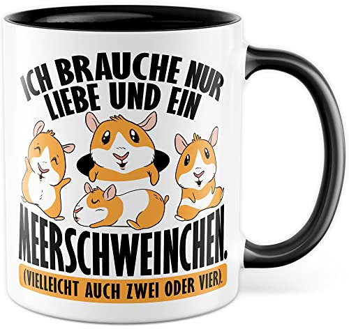 Meerschweinchen Tasse lustige Meerschwein Kaffeetasse Geschenk Kaffee-Becher Meersau süß Geschenkidee Mädchen Kollegin Humor Tante Freundin Cartoon Aufdruck witzig Haustier Ferkel (Weiß/Schwarz)