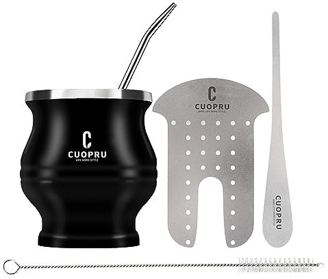 Cuopru Yerba Mate Set - El juego Yerba Mate incluye una taza moderna y un shaper, Bombilla y cepillo de limpieza (negro)