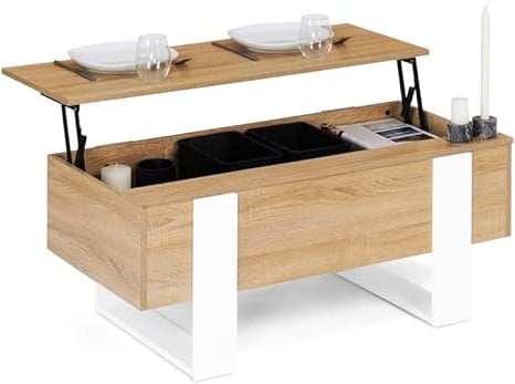 IDMarket - Table Basse Plateau relevable rectangulaire Phoenix Bois et Blanc