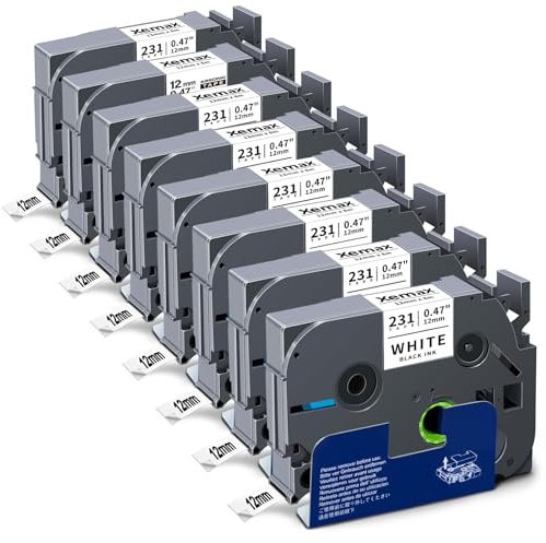 8x XemaX Schriftband Kompatibel für Brother P-touch Bänder 12mm TZe-231 Brother 0,47'' Tape Cassette für Brother PT-1010 H105 H100LB D600 1000 P300BT H100R D400 E100 H110 Cube Plus, Schwarz auf Weiß