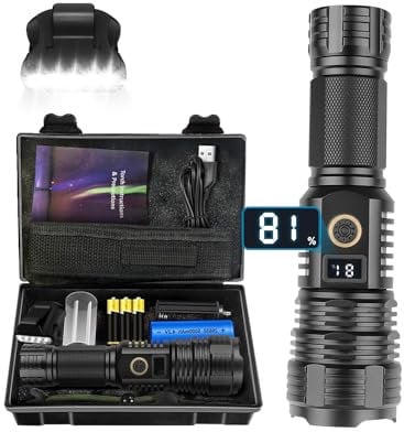 Maxesla Torches LED Super Bright Rechargeable,200000 Lumens XHP90 Rechargeable Torch Set, 5 Modes Zoomable Flashlight, IPX5 Waterproof Tactical Torch with Hat Clip Lamp for Dog Walking Camping Gift