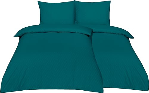 Betz Bettwäsche Seersucker 100% Baumwolle 4 teilige Garnitur Set mit Reißverschluss - Bügelfrei - Größe 135/200 cm + 80/80 cm Farbe Petrol