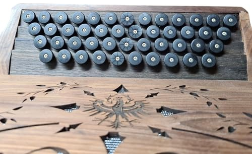 Steirische Harmonika Gleichtonknöpfe 4er Set – markiert mit Stern Gravur – Holzart Wenge – edle Ersatzknöpfe für Gleichton, leicht erkennbar & langlebig – Zubehör für Harmonika-Spieler & Profis