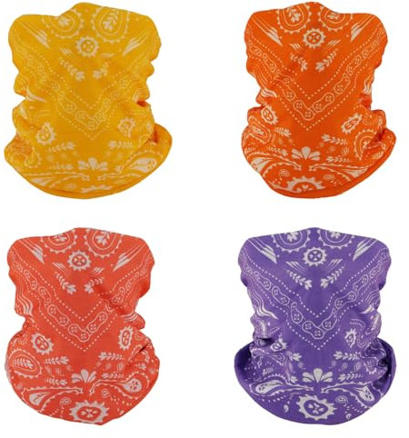 SMEHCF 4 Mehrzweck Bandanas für Damen Herren Stirnband Sturmhaube Haar Kopftuch Gesicht Halbmaske Halsmanschetten atmungsaktiv wiederverwendbar waschbar Orange Gelb Lila Rot Cashew Blume
