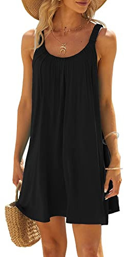 Edhomenn Beach Dress for Women Bikini Cover Up Sleeveless Mini Bathing Suit Swimming Summer Cover Ups (02 Black, L)