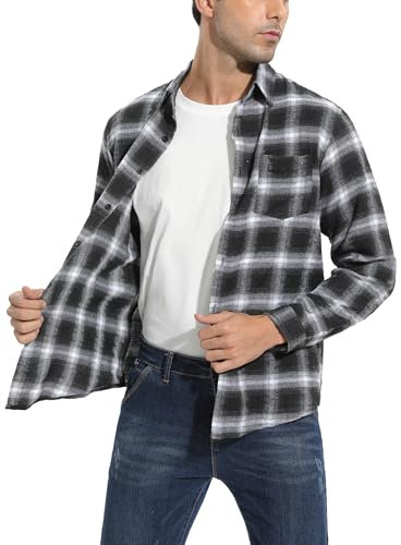 Chemisier Carreaux Coton Homme Chemise Bûcheron Western Veste à Carreaux en Flanelle T Shirt Manches Longues Casual Décontractée Classique Retro Ecossaise Gilet Blouse Noir S
