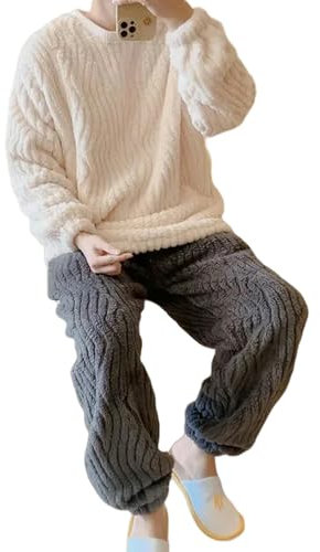 MdybF Pigiama Uomo Invernale Homewear Invernali A Colori Fitti Color Pile in Pila da Uomo in Pigiama Set di Moda Set Lunghi Set di Coralli Set Solido Sciolto Caldo Caldo