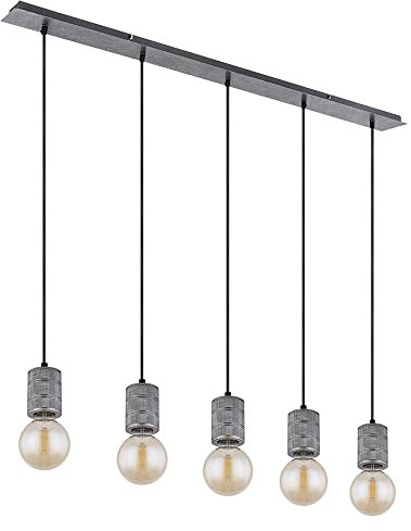 Esszimmerleuchte silber antik Pendelleuchte Höhenverstellbar Hängeleuchte 5 Flammig, Alu Metall, 5x E27, LxBxH 115x10x120 cm