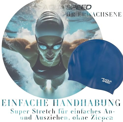 Aqua Speed XL-Schwimmkappen für langes Haar & Ohrenschutz: Ear Cap Volume & Mono XL - Ideal für Komfort, Wasserabweisend, Super Stretch, Hochwertiges Silikon, Perfekte Passform