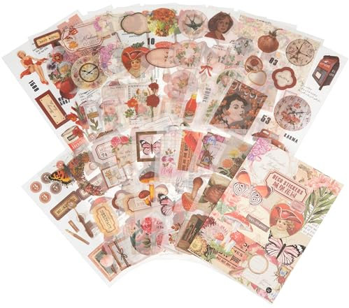 Scrapbooking Aufkleber Set Selbstklebend Sticker DIY Dekoration für Journaling Fotoalbum, Bastelpapier Zubehör Blumen Pilze Pflanzen Schmetterling Verschiedene Muster (Schlossgarten)