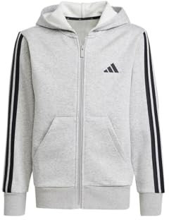 adidas Unisex Kids ESSENTIALS FULL ZIP HOODIE, Medium Grey Heather/Black, 7-8 Years