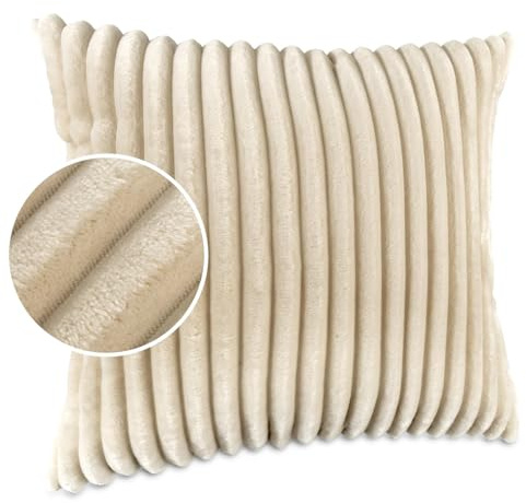 Dekokissen Kissenbezug Sofakissen Pillow Plüsch Kuschelkissen Zierkissen Cord Kissen Couchkissen Kord Kissenhülle ultraweich gestreift Lilli 60x60cm ohne Füllung Creme