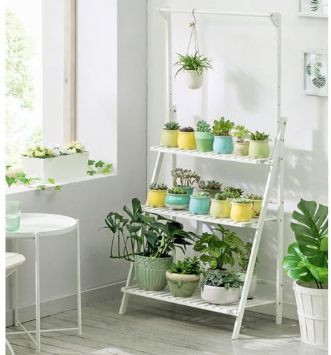 BlumenstäNder, PflanzenstäNder Pflanzenregal HäNgend MehrstöCkig Bambusregal 3 Ebenen Leiterregal PflanzgefäßHalter für Zuhause Garten Terrasse Balkon Innen- Und AußEnbereich,C-70*40*145cm