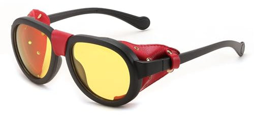 FEISEDY Lunettes de Soleil Vintage Steampunk Polarisées Hommes Femmes Rétro Lunettes Rondes de Vision Nocturne avec Verres Jaunes B0159