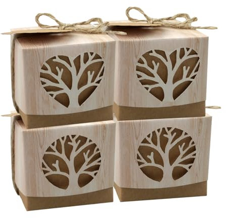 WakiHong 50 PCS Geschenkbox Schachtel Lebensbaum Mini Retro Kraftpapier Geschenkbox Kleine Kraftpapier Box 5 * 5 * 5 cm für Süßwaren,Gastgeschenke,Hochzeit,Party,Geburtstag.(Herz und Kreis)