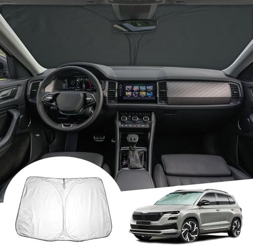 GAFAT Kompatibel mit Skoda Karoq/SE 2017-2024 Sonnenschutz Frontscheibe Innen, Karoq ab 2017 Windschutzscheibe Sonnenschirm Sonnenblende, Abkühlung, UV Schutz, Karoq Zubehör