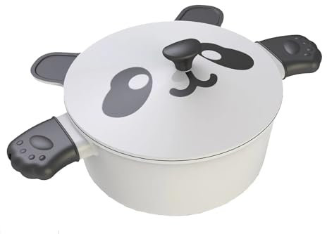 Panda Antihaft-Kasserolle mit Deckel, 17,8 cm, Schmorpfanne mit breitem Griff, induktionskompatibel, PFOA-frei, geeignet für alle Herdarten und Küchen, Küche, Restaurant, Kochgeschirr (Weiß und