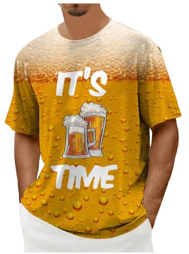 Herren Sommer Casual Oktoberfest Weinglas Print Hemd Bluse Kurzarm Rundhals T-Shirt Funkarmbanduhr Oktoberfest Herren T-Shirt Bierfest Shirt Männer Trachten T-Shirt Herren (Orange-b, M)
