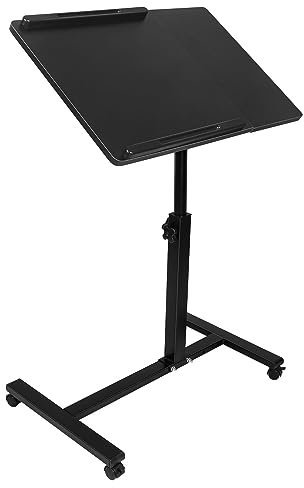 HUOLE Table d’appoint, Bout de canapé, Table Mobile, avec Cadre en Acier et roulettes, Montage Facile, Style Industriel, pour Salon, Chambre, balcon-61 * 44 * 65/95CM-noir